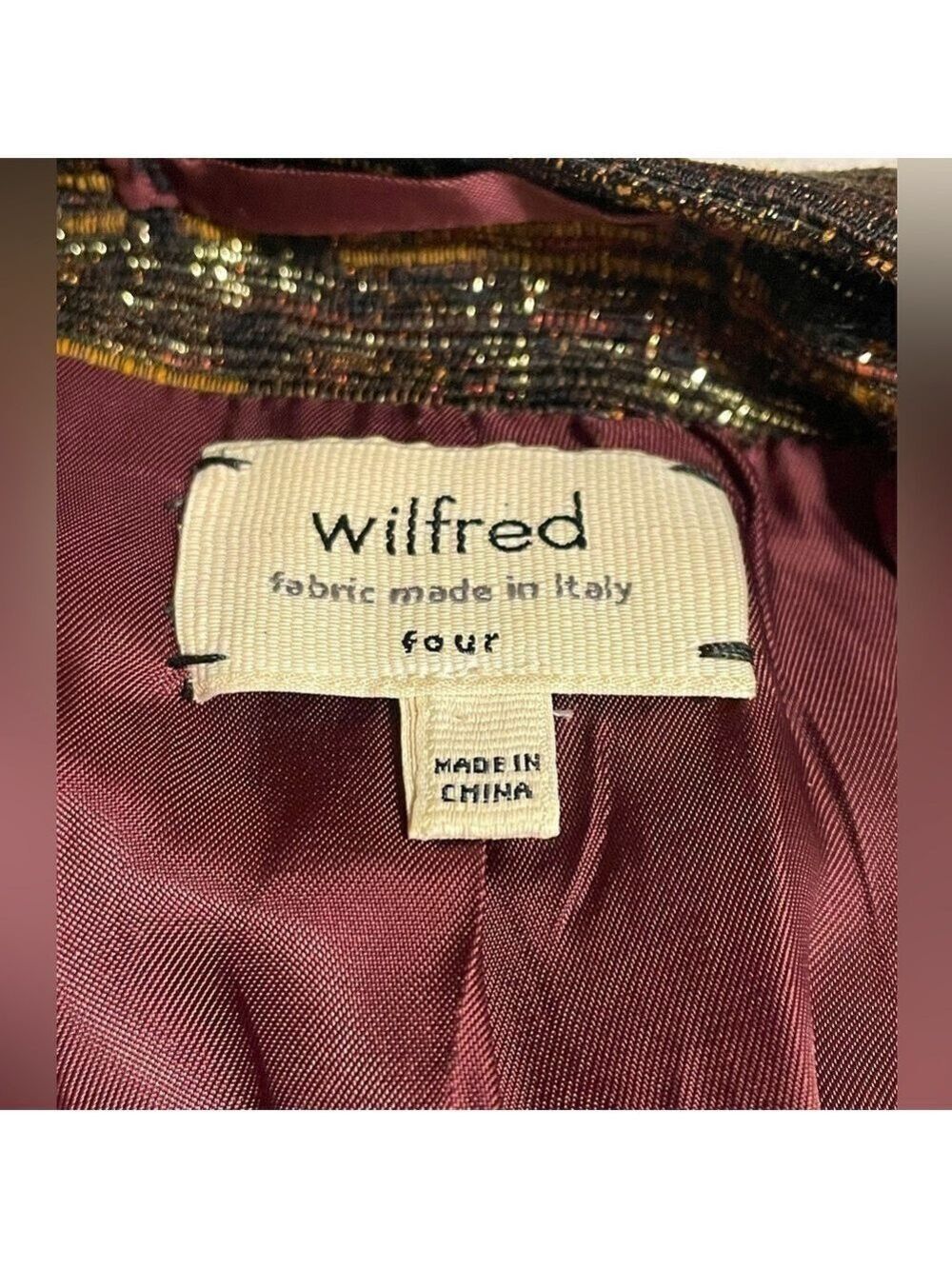 WILFRED Pirouette Blazer Acrylic Blend Metallic Bronze Open Front Jacket Size 4 - Picture 7 of 8